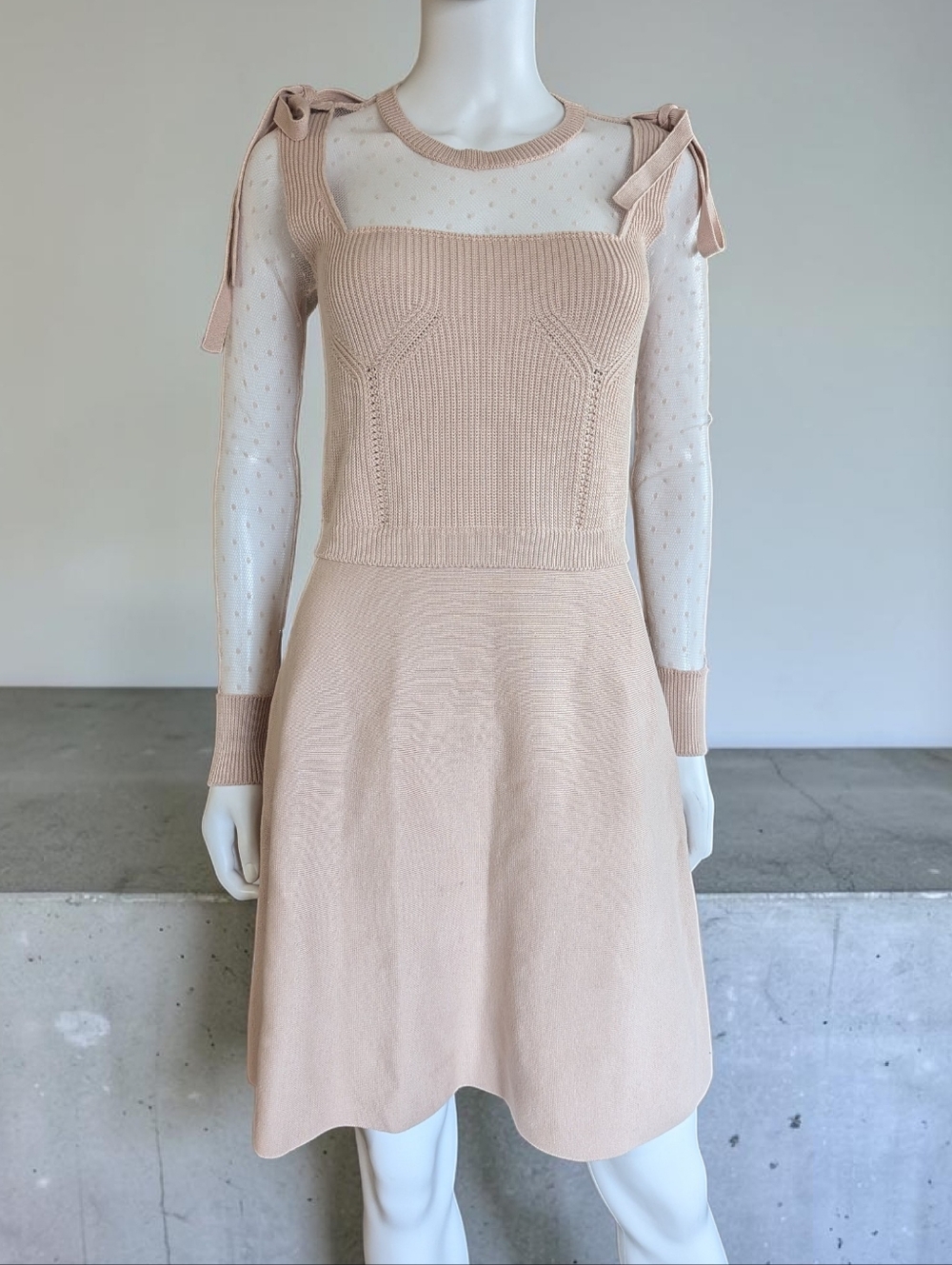 RED Valentino Blush Tie-Shoulder Knit Mini Dress